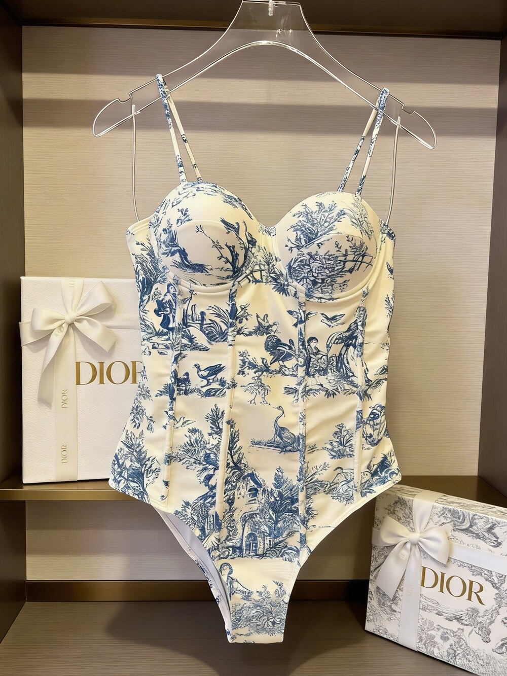 Dior Blue Toile de Jouy Bustier Swimsuit
